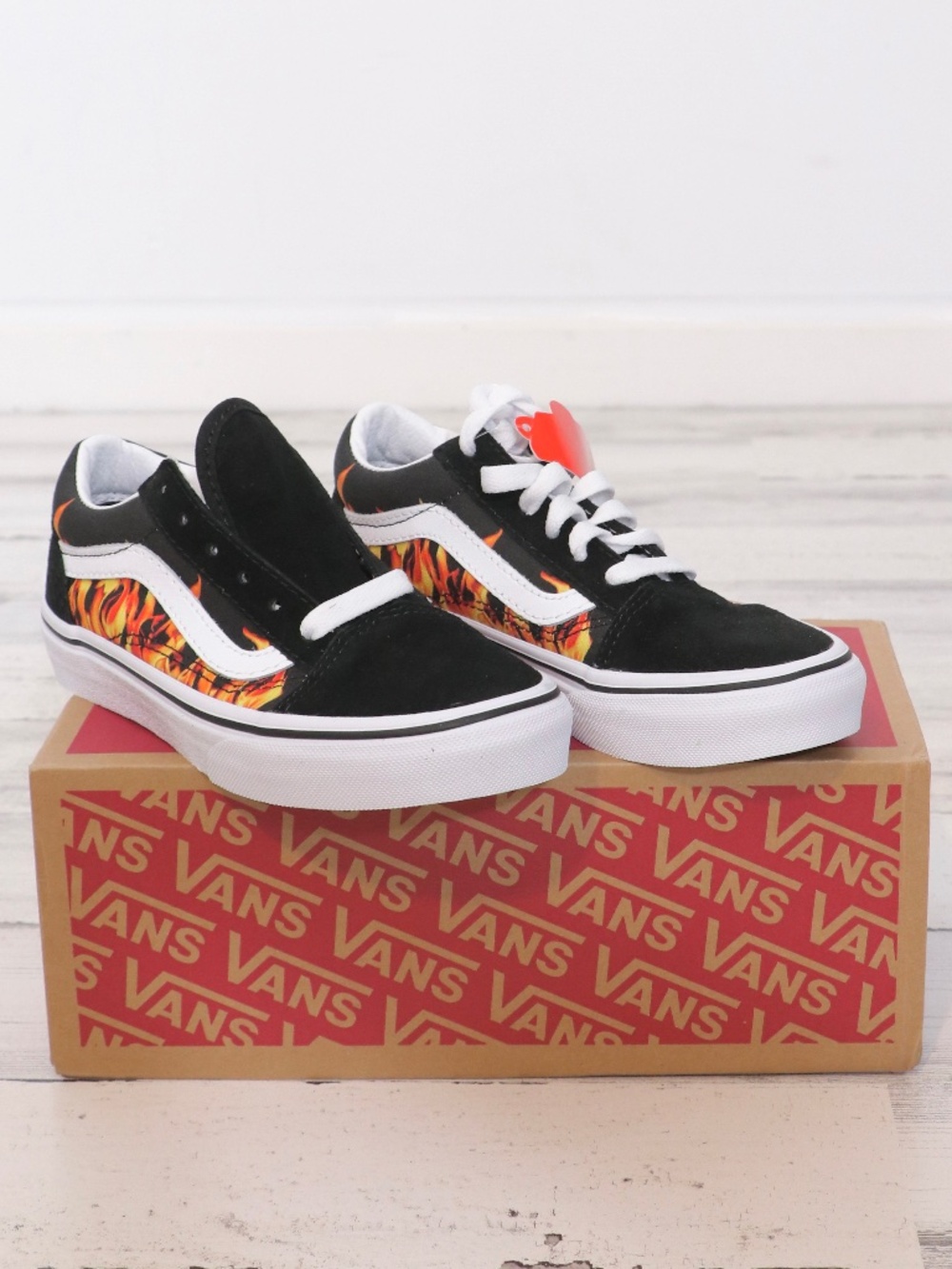 Vans Boy's Old Skool Digi Flame Black 1 Little Boy New